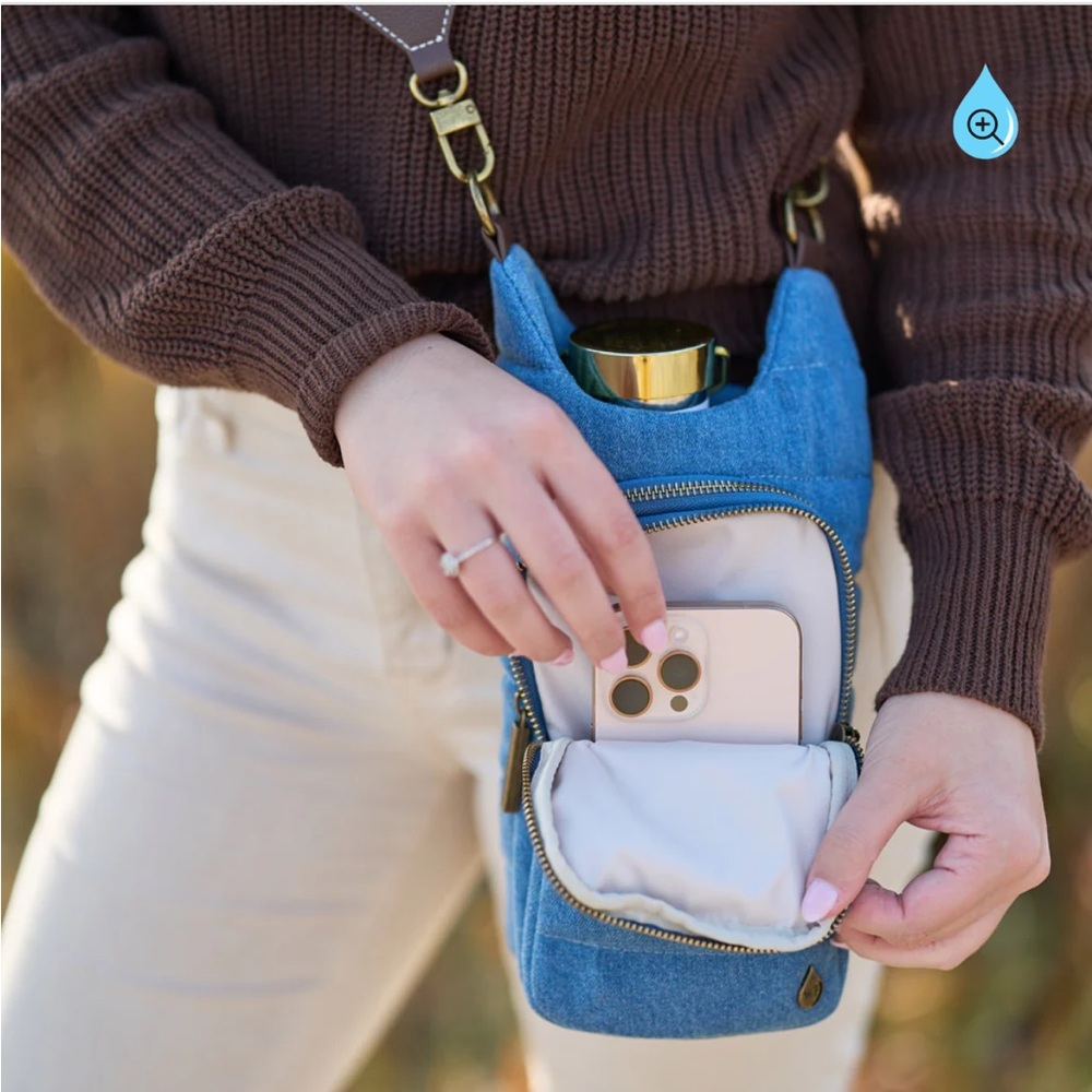 New Stylish Demin Puffer Bottle Bag Crossbody - Picture 2 of 13